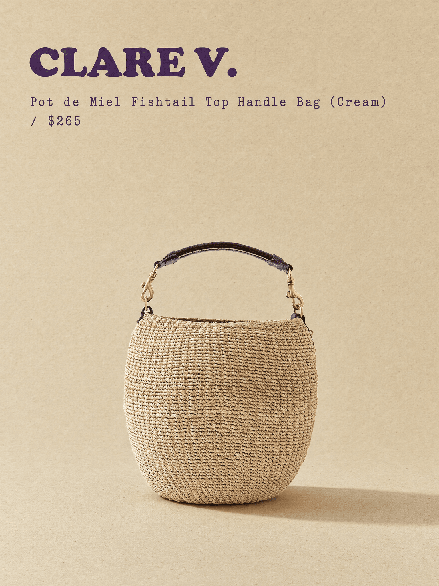 Clare V. Pot de Miel Fishtail Top Handle Bag in Cream